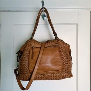 Sundance Large Hobo Unstructured Satchel Woven Leather with Pockets Large
